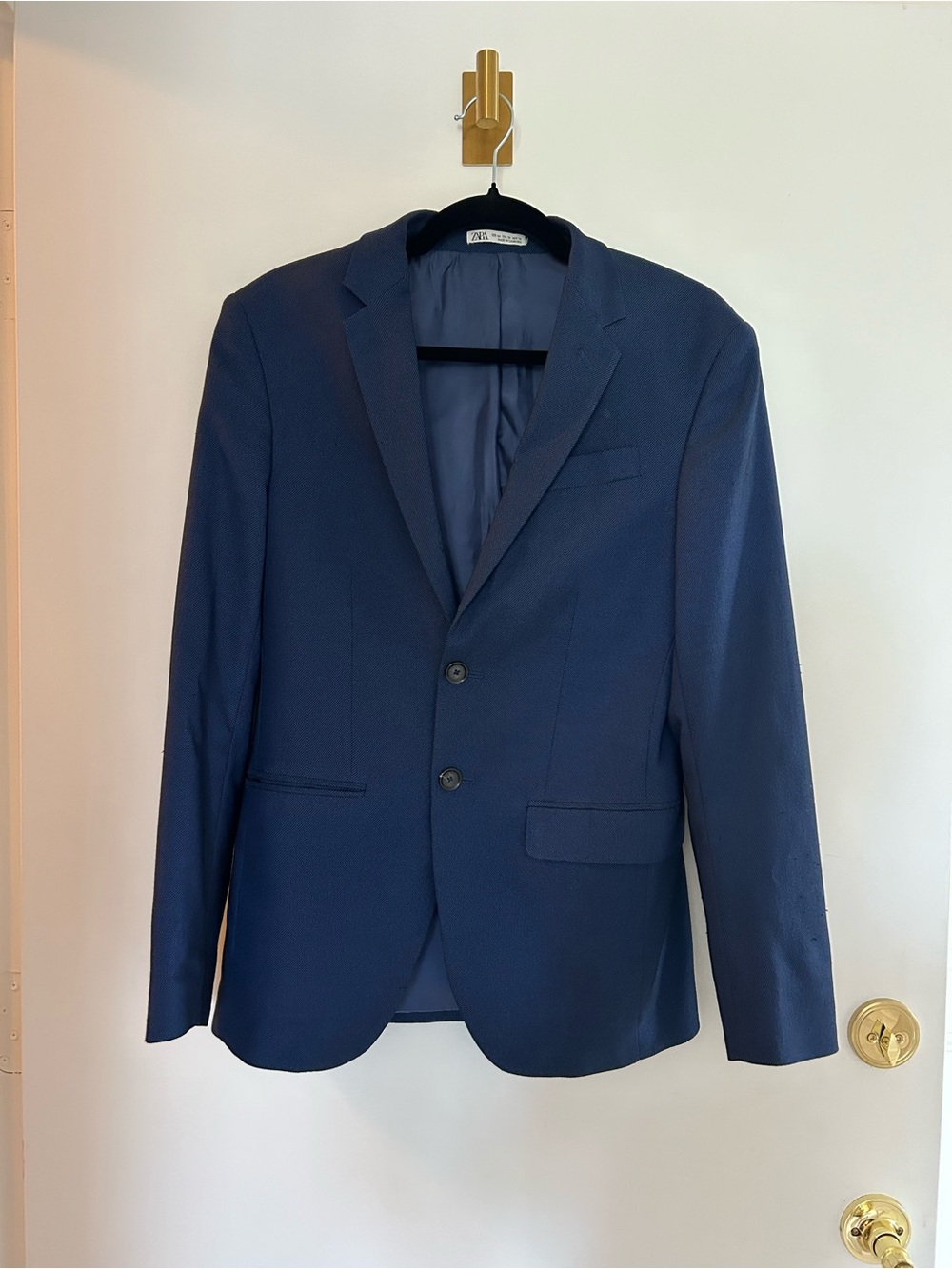 Zara Men's Navy Textured Two-Button Blazer